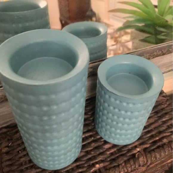 Set of Two Robin Egg Blue Ceramic Candle Holders - Picture 3 of 7